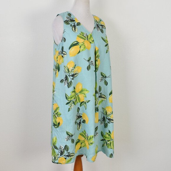 J. Jill Love Linen Lemon Print A Line Shift Dress - L - Picture 7 of 8